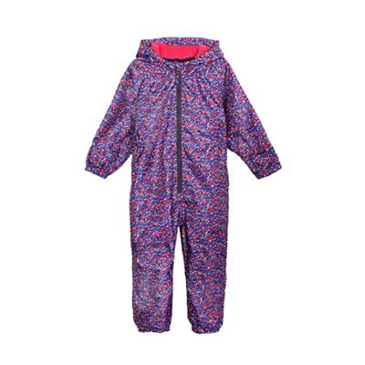 bluezoo Girls' waterproof multi-coloured ditsy print puddlesuit